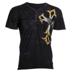 Raw State AFFLICTION Men HENLEY T-Shirt DESTRO